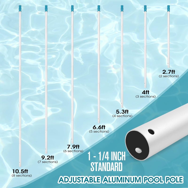 POOLWHALE Swimming Pool Cleaning Kit - Aluminum Frame Skimmer Net with 10Ft Adjustable Pole & 17.5” Pool Brush Head, Pools Maintenance Kits for Inground & Above Ground Swimming Pools, Removes Debris - Image 4